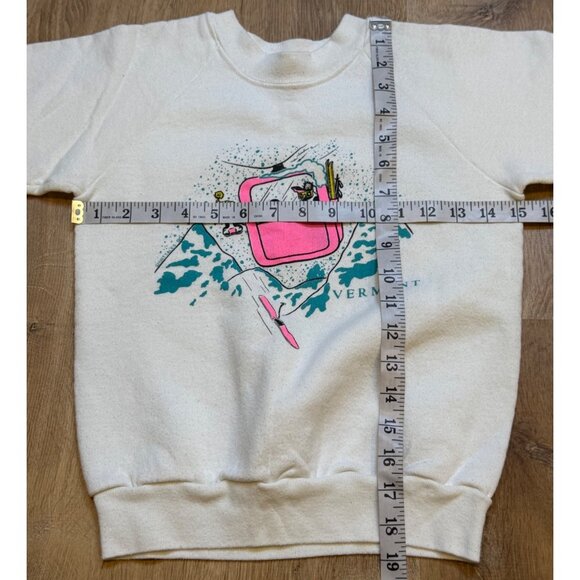 Vintage 90s Kids Vermont Graphic Sking Cows Crewneck Sweatshirt 10/12 M - Picture 3 of 5
